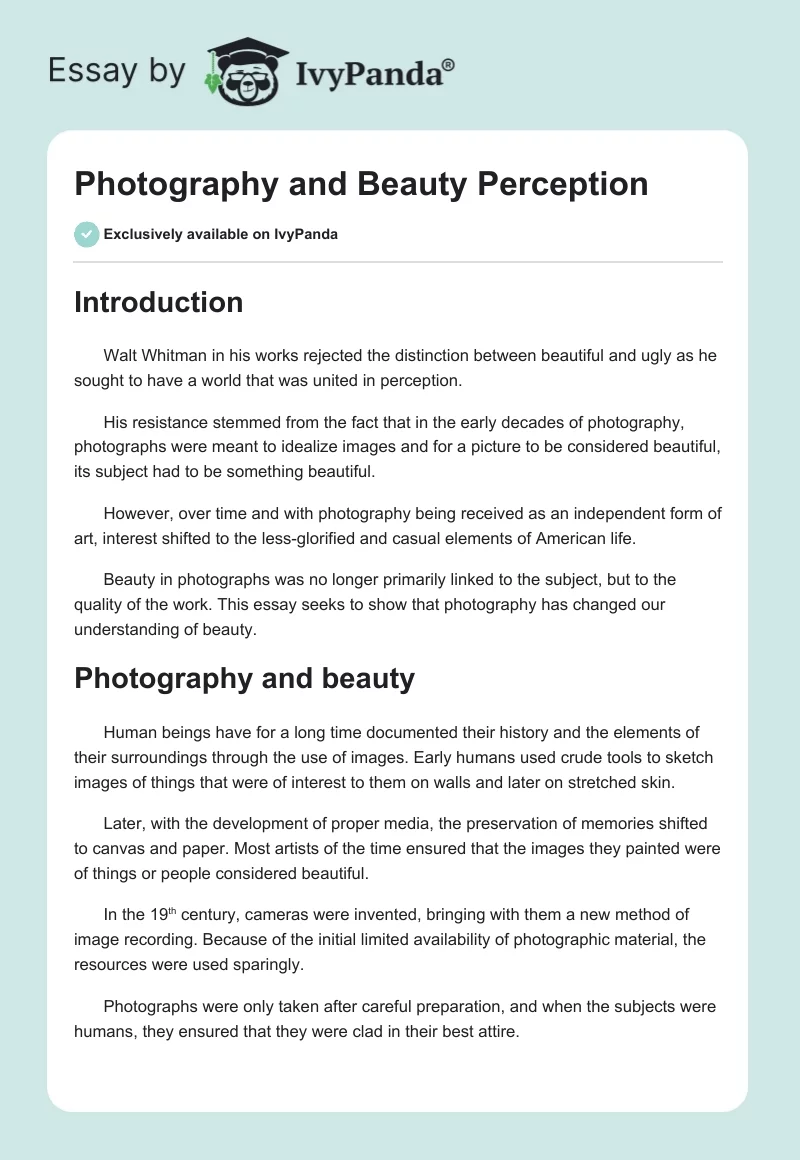Photography and Beauty Perception. Page 1