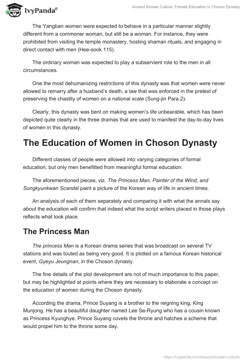 Ancient Korean Culture: Female Education in Choson Dynasty. Page 2