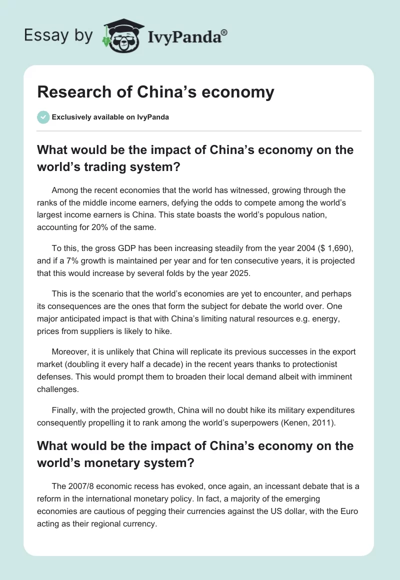 Research of China’s economy. Page 1
