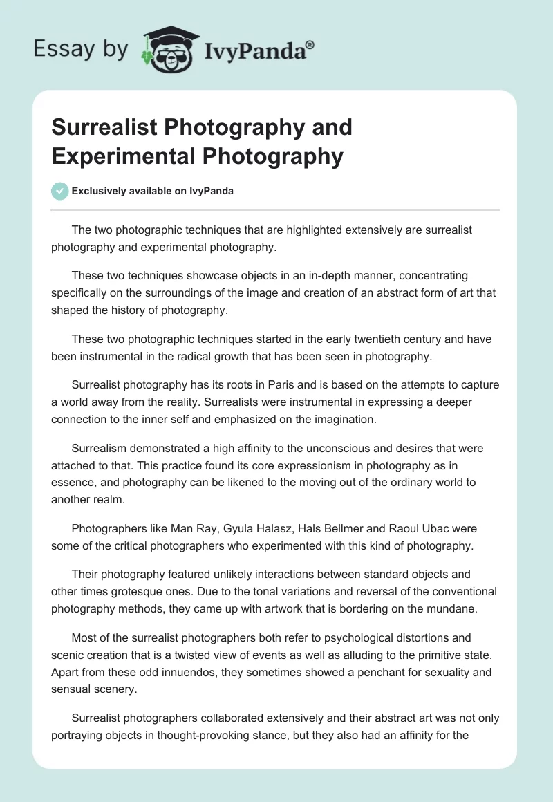 Surrealist Photography and Experimental Photography. Page 1