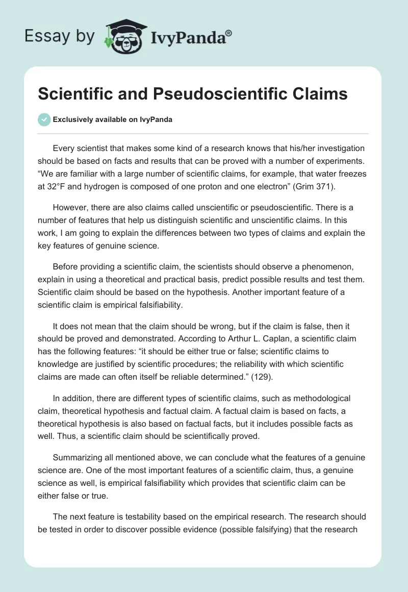 Scientific and Pseudoscientific Claims. Page 1