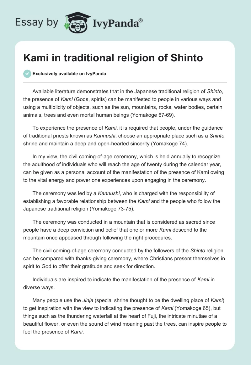 Kami in traditional religion of Shinto. Page 1