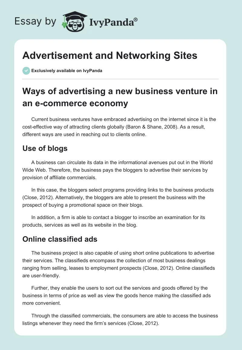Advertisement and Networking Sites. Page 1