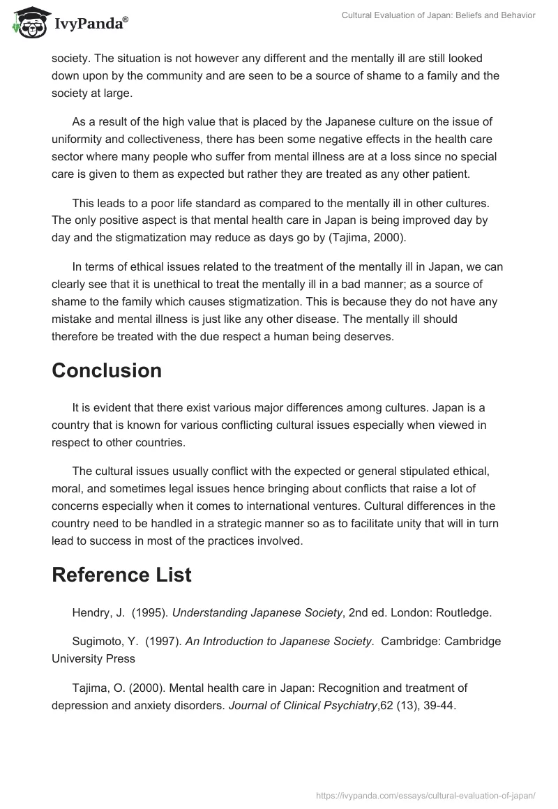 Cultural Evaluation of Japan: Beliefs and Behavior. Page 2