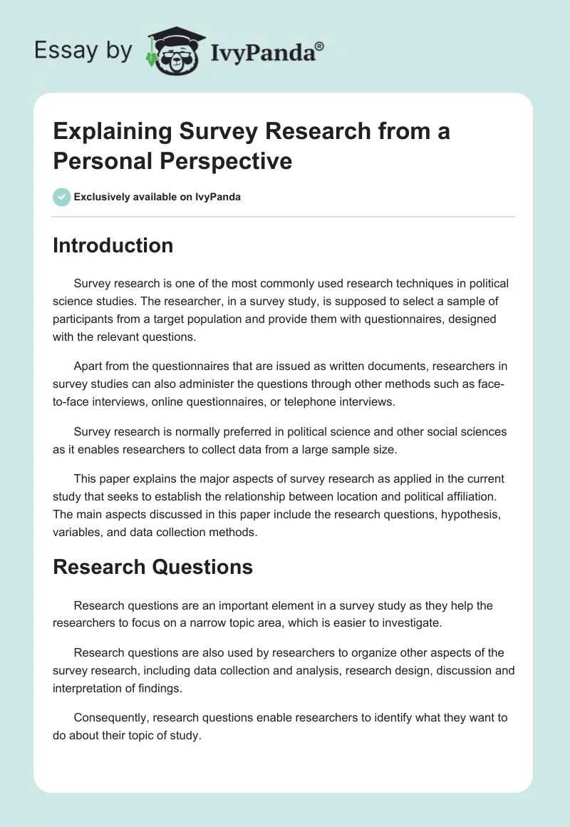 Explaining Survey Research from a Personal Perspective. Page 1