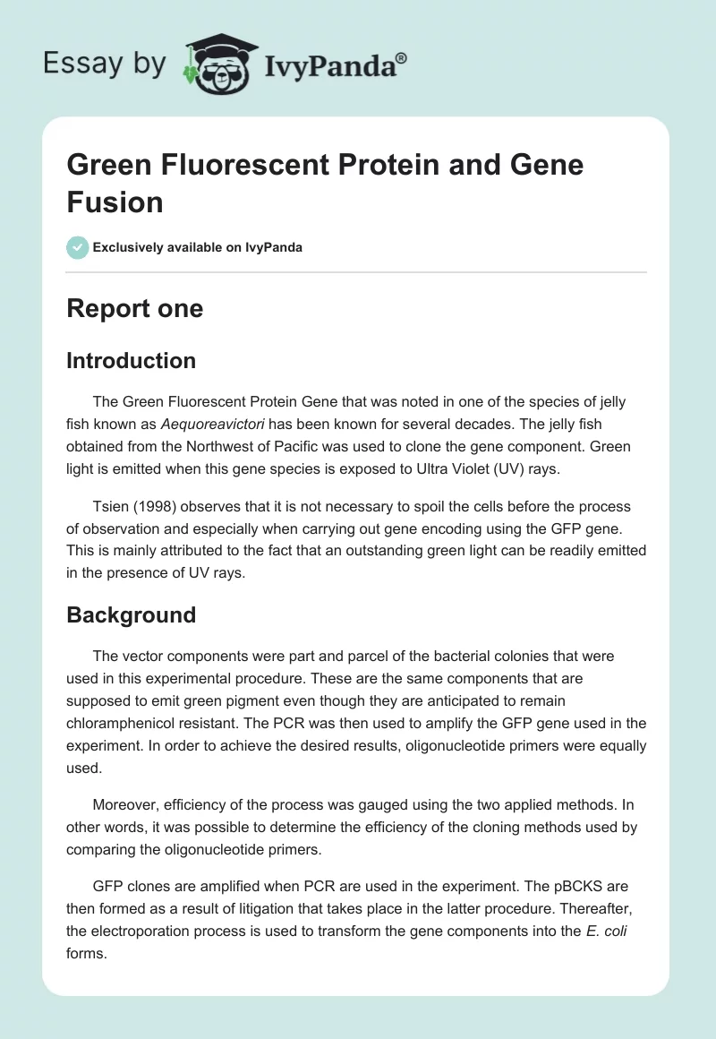 Green Fluorescent Protein and Gene Fusion. Page 1