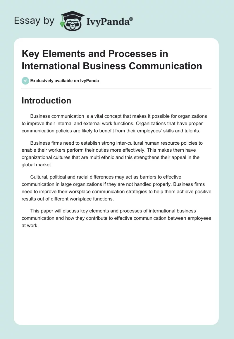 Key Elements and Processes in International Business Communication. Page 1