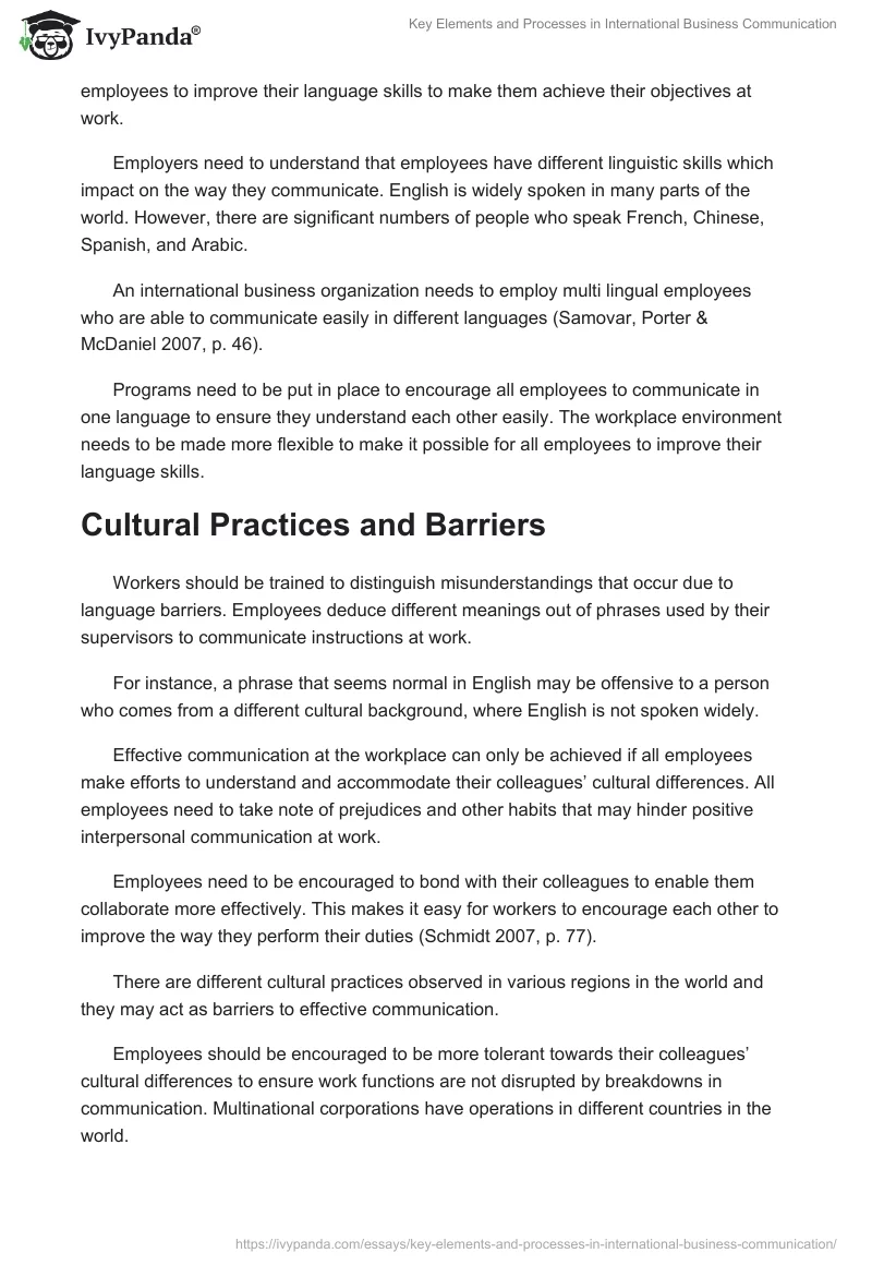 Key Elements and Processes in International Business Communication. Page 3