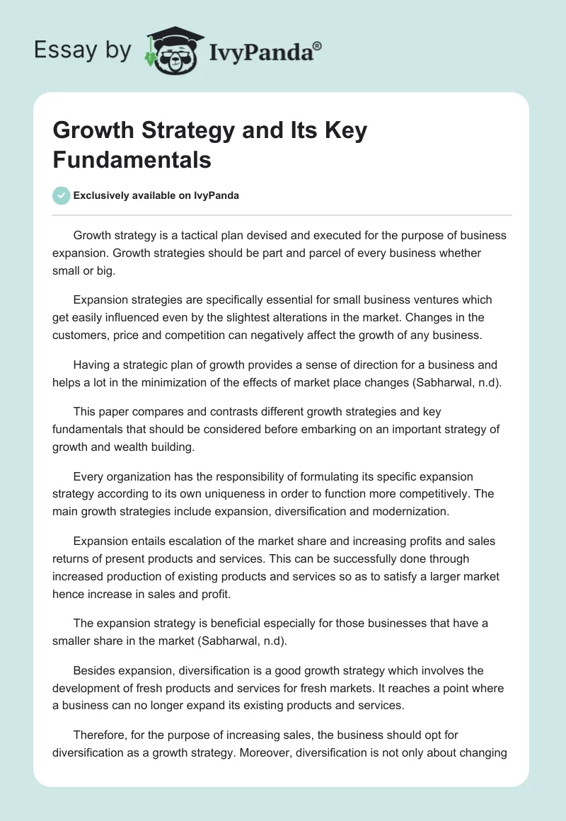Growth Strategy and Its Key Fundamentals. Page 1
