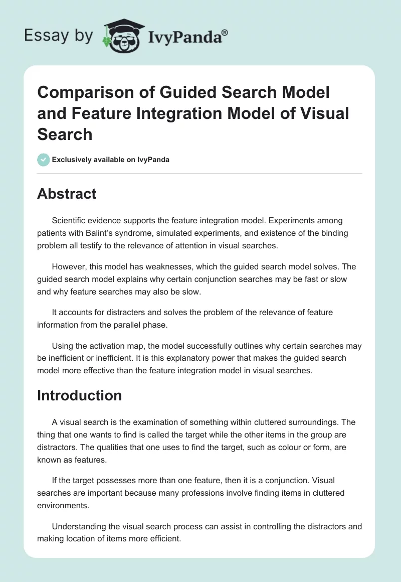 Comparison of Guided Search Model and Feature Integration Model of Visual Search. Page 1