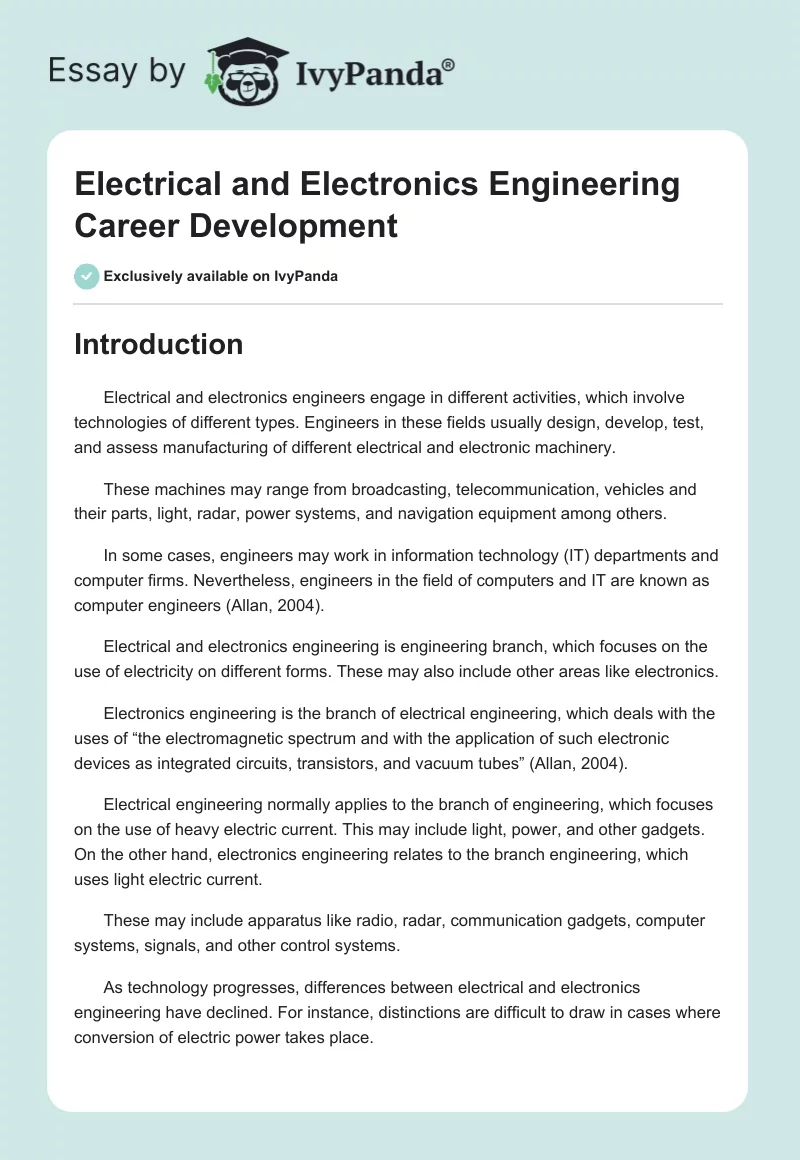 Electrical and Electronics Engineering Career Development. Page 1