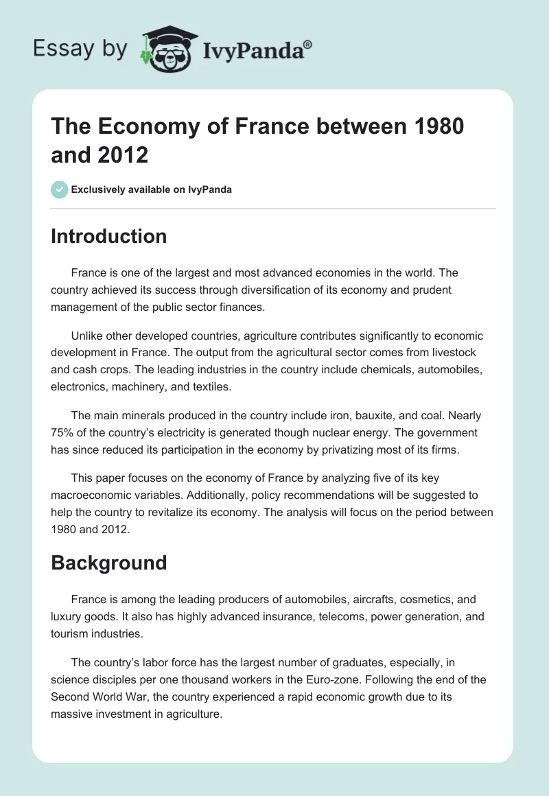 The Economy of France between 1980 and 2012. Page 1
