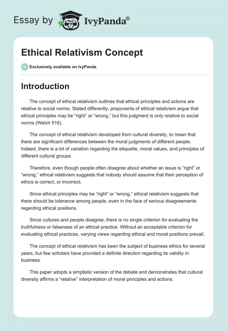 Ethical Relativism Concept. Page 1
