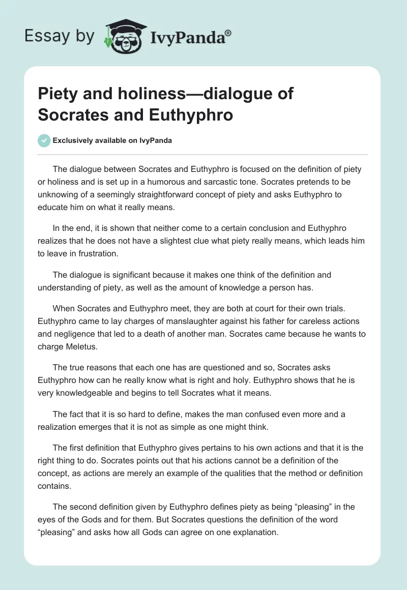 Piety and holiness—dialogue of Socrates and Euthyphro. Page 1