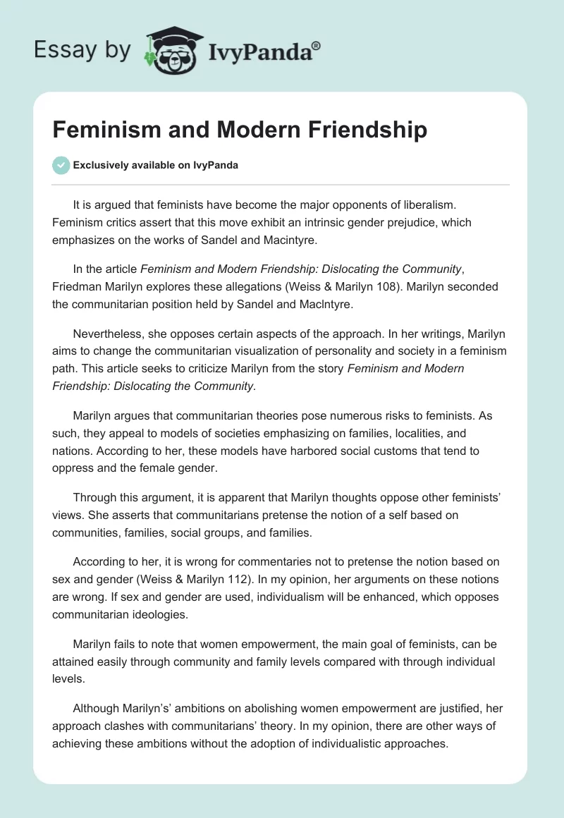 Feminism and Modern Friendship. Page 1