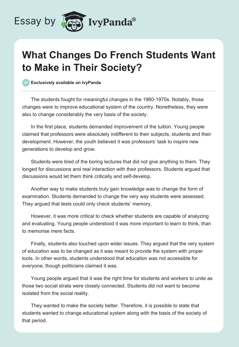 What Changes Do French Students Want to Make in Their Society?. Page 1