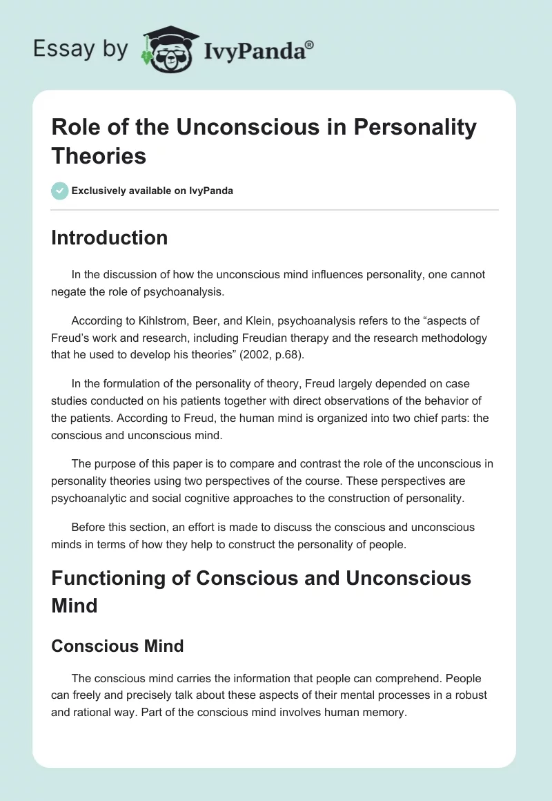 Role of the Unconscious in Personality Theories. Page 1