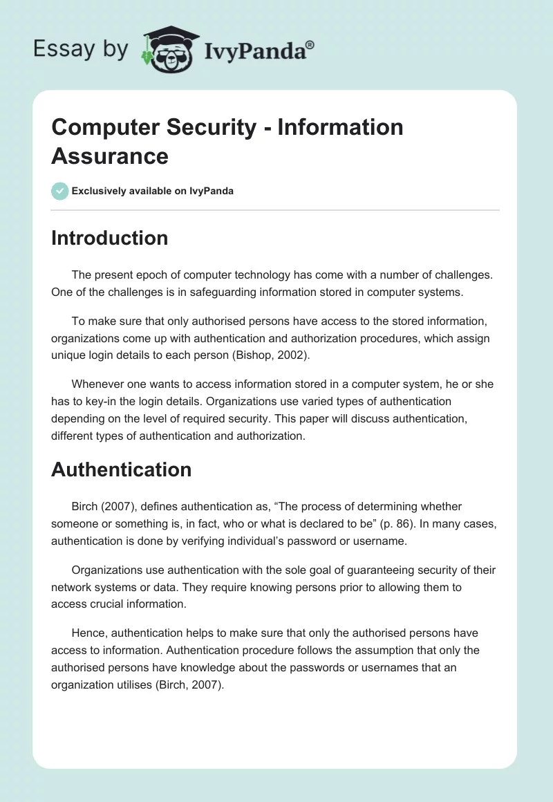 Computer Security - Information Assurance. Page 1
