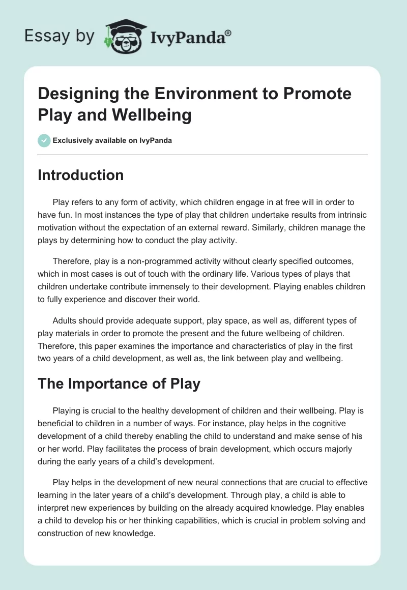 Designing the Environment to Promote Play and Wellbeing. Page 1