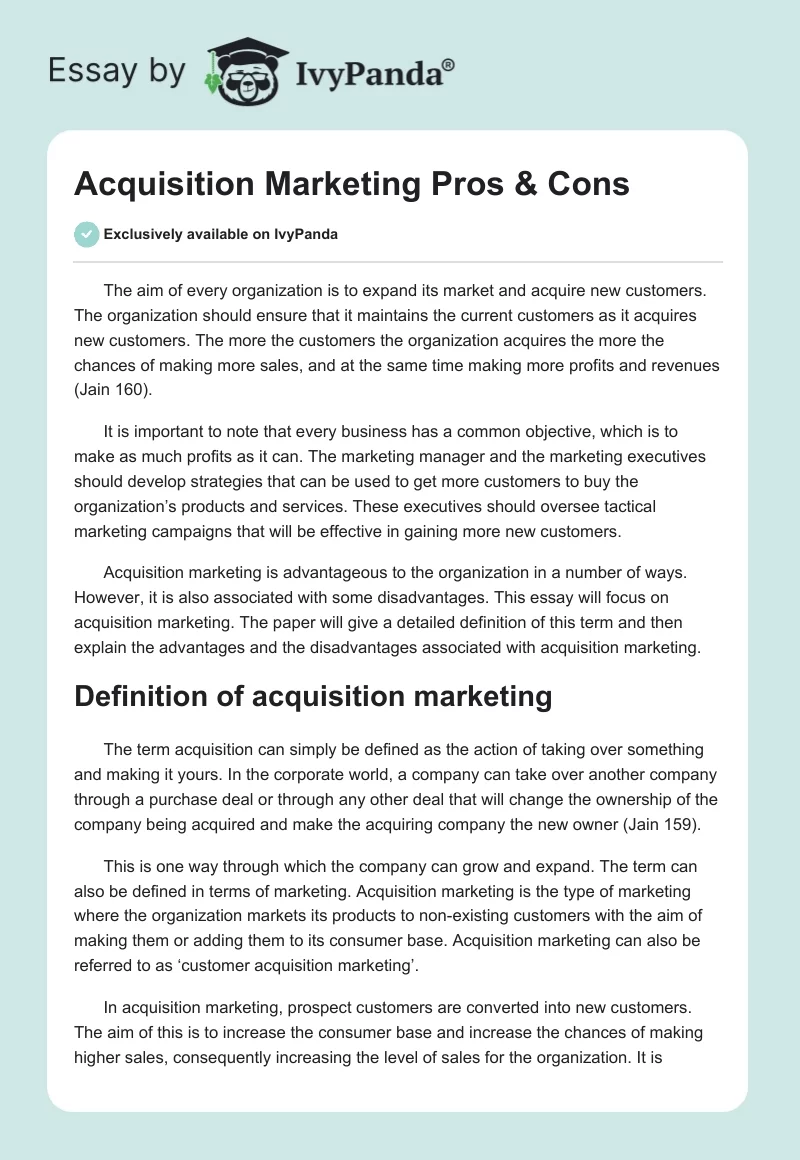 Acquisition Marketing Pros & Cons. Page 1
