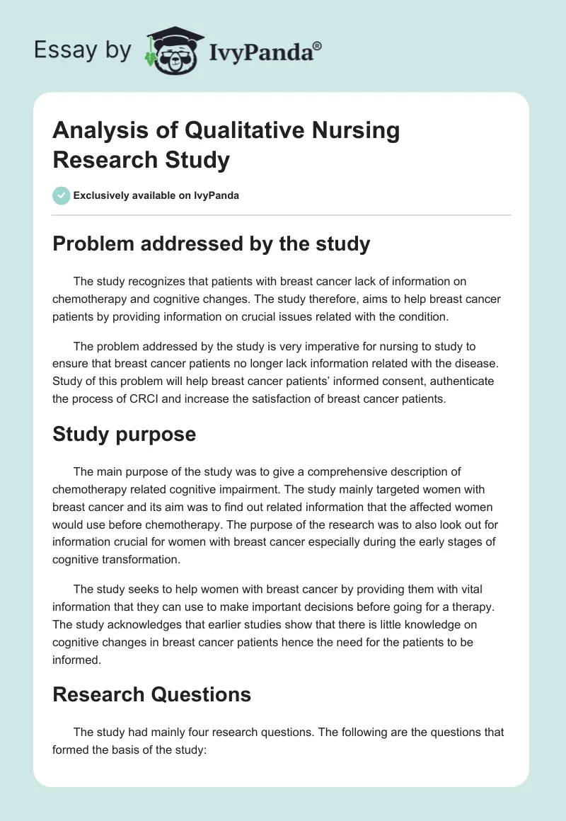 Analysis of Qualitative Nursing Research Study. Page 1