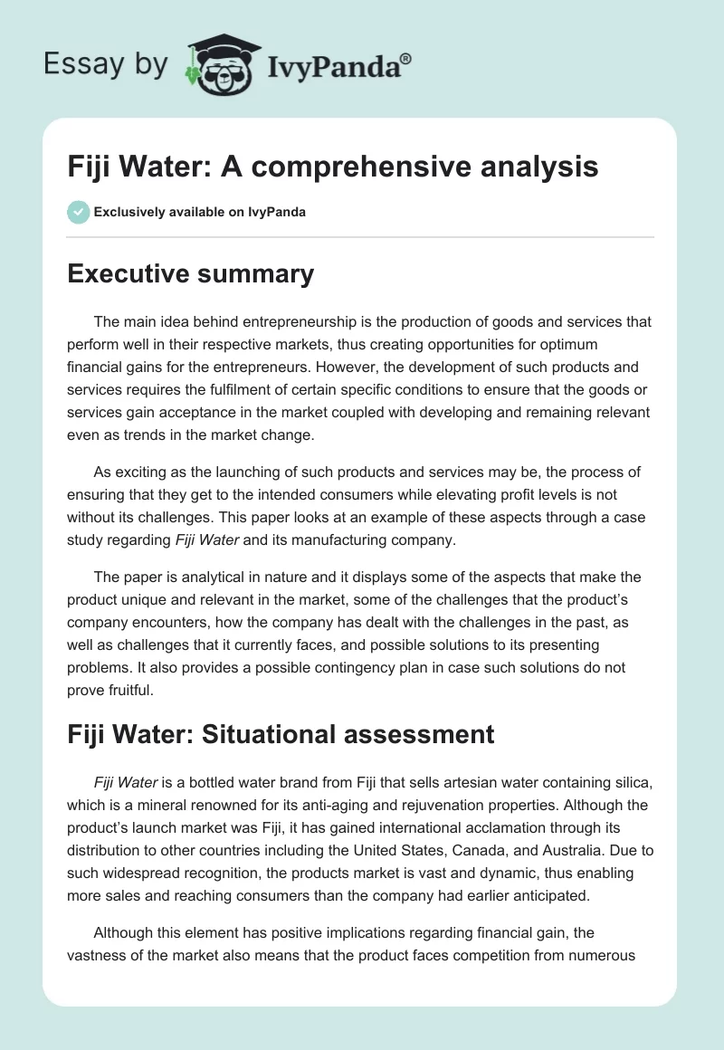 Fiji Water: A Comprehensive Analysis. Page 1