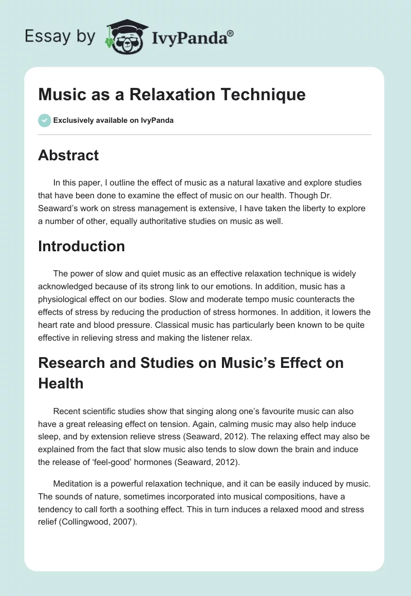 Music as a Relaxation Technique. Page 1