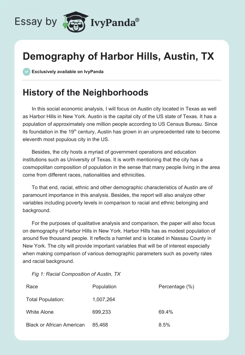 Demography of Harbor Hills, Austin, TX. Page 1