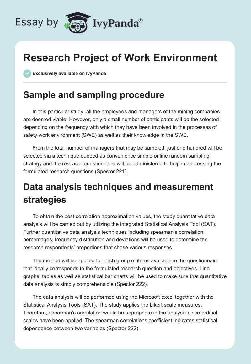 Research Project of Work Environment. Page 1