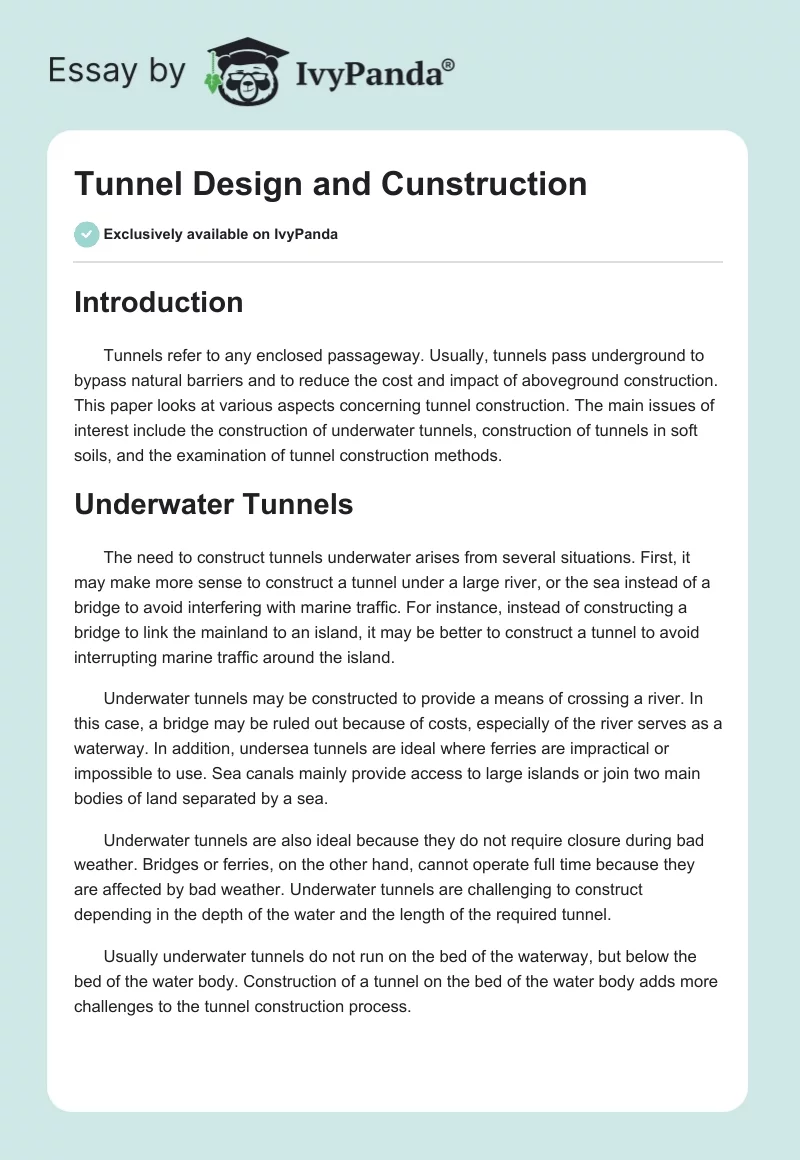 Tunnel Design and Cunstruction. Page 1