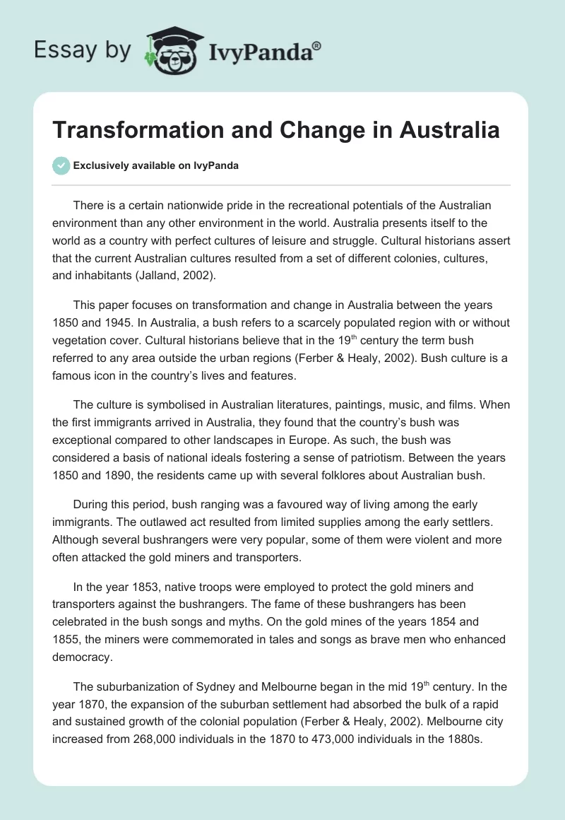 Transformation and Change in Australia. Page 1