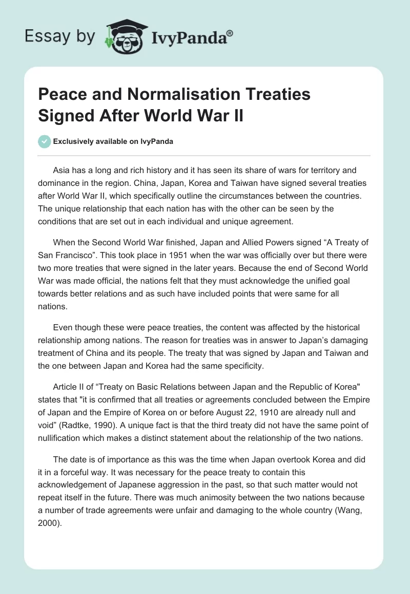 Peace and Normalisation Treaties Signed After World War II. Page 1