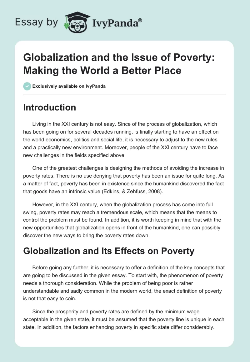 Globalization and the Issue of Poverty: Making the World a Better Place. Page 1