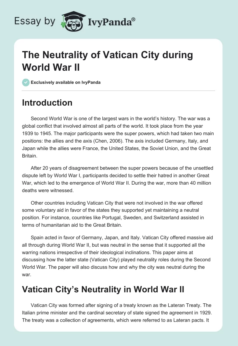 The Neutrality of Vatican City During World War II. Page 1
