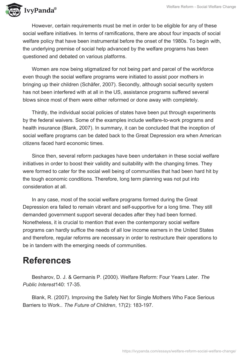 Welfare Reform - Social Welfare Change. Page 3