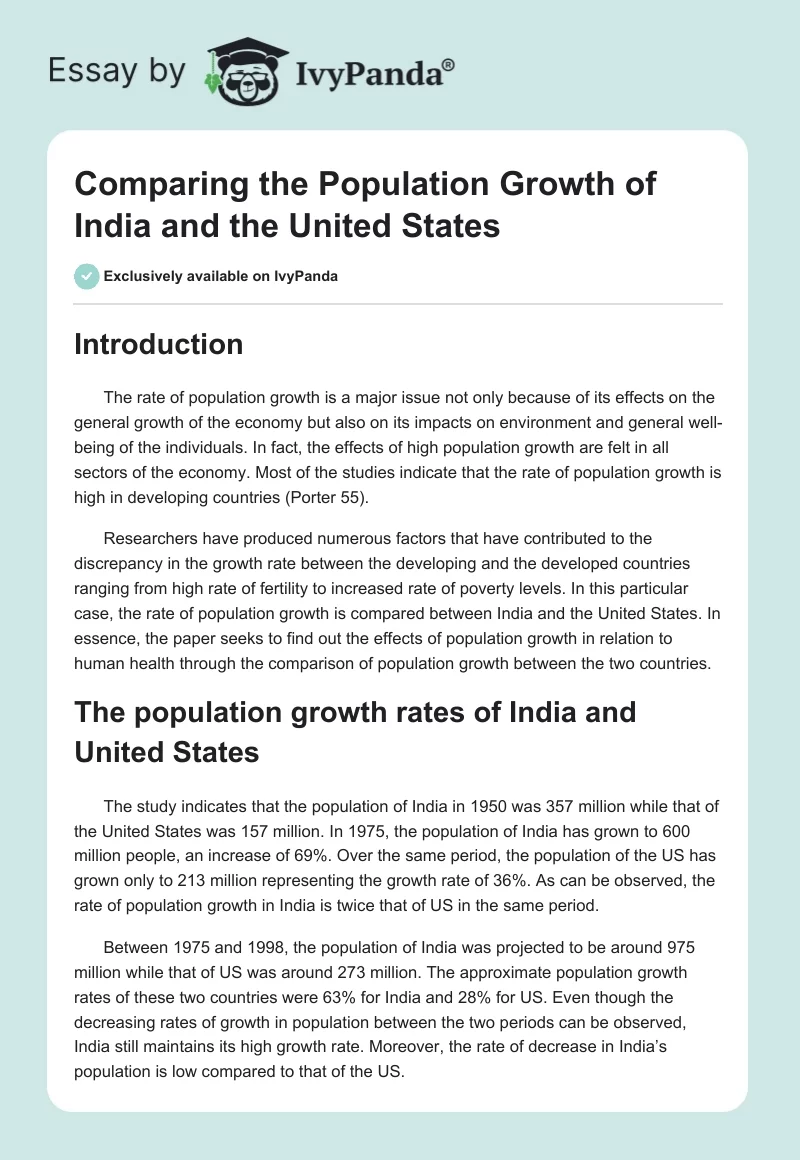 Comparing the Population Growth of India and the United States. Page 1