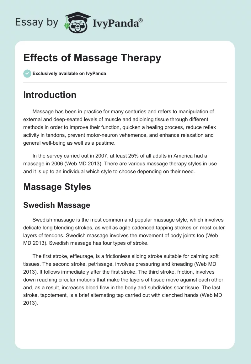 Effects of Massage Therapy. Page 1
