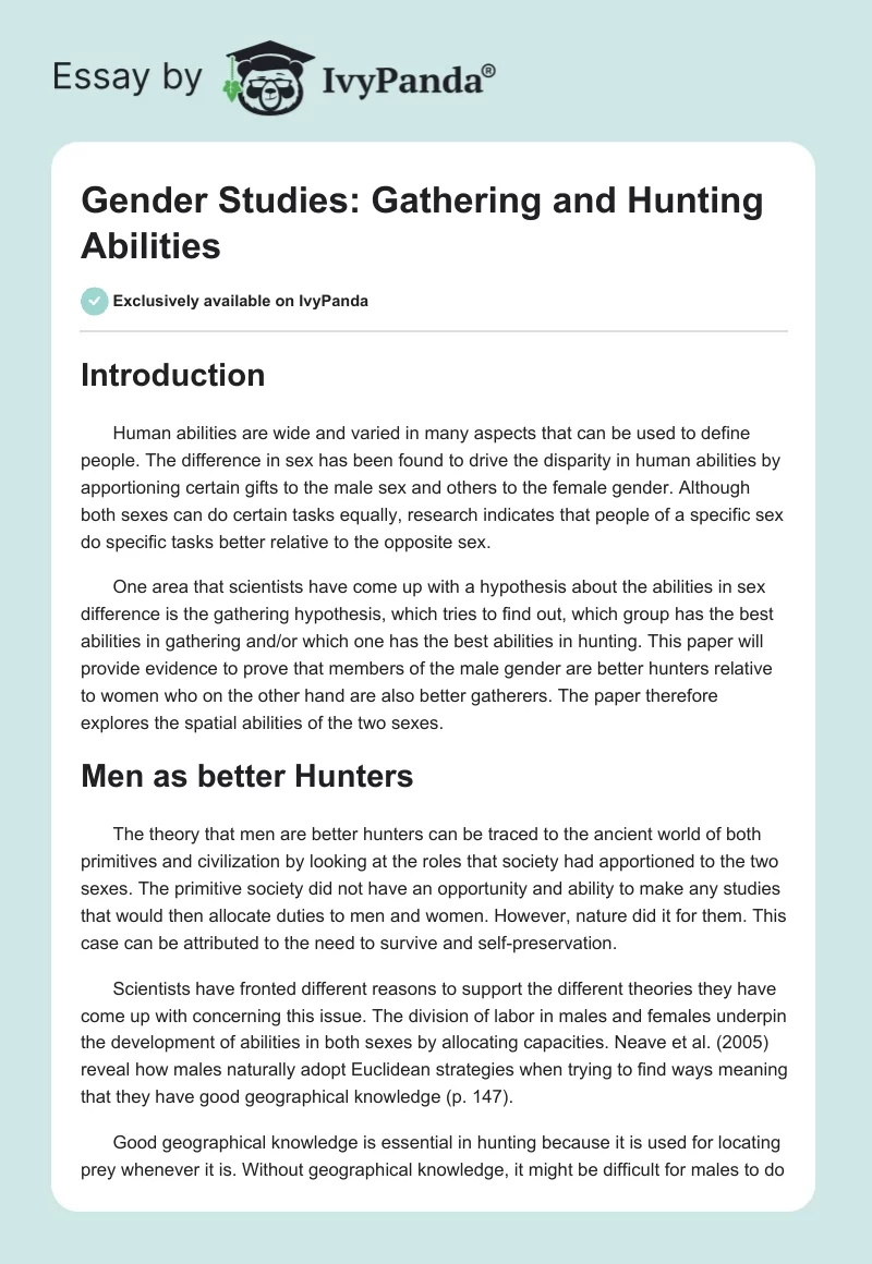Gender Studies: Gathering and Hunting Abilities. Page 1