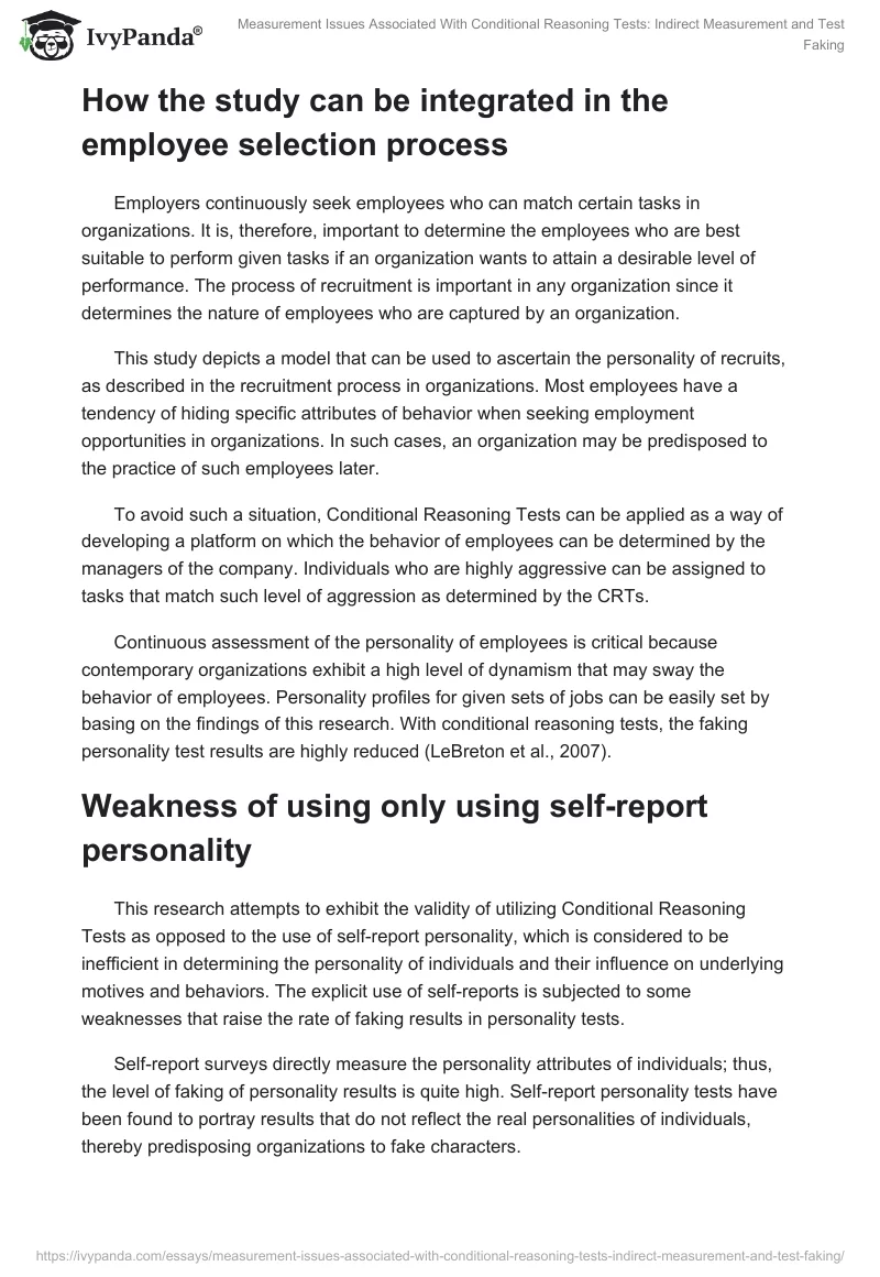 Measurement Issues Associated With Conditional Reasoning Tests: Indirect Measurement and Test Faking. Page 4