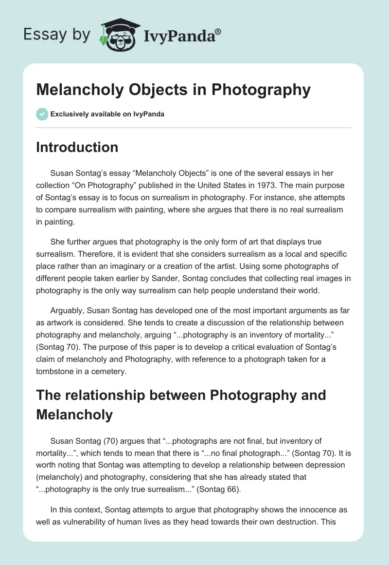 Melancholy Objects in Photography. Page 1