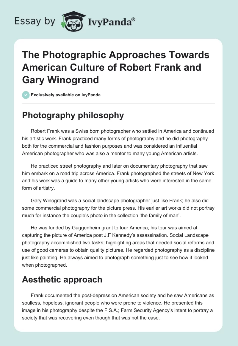 The Photographic Approaches Towards American Culture of Robert Frank and Gary Winogrand. Page 1