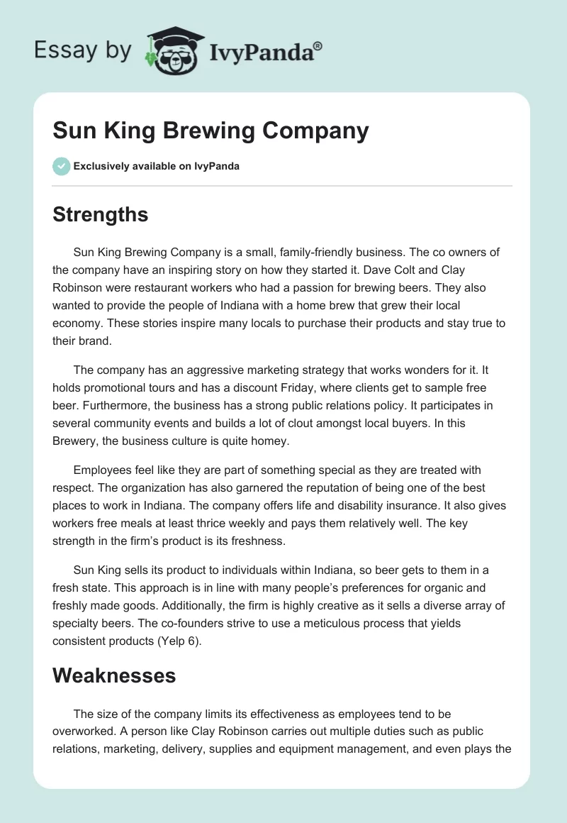 Sun King Brewing Company. Page 1