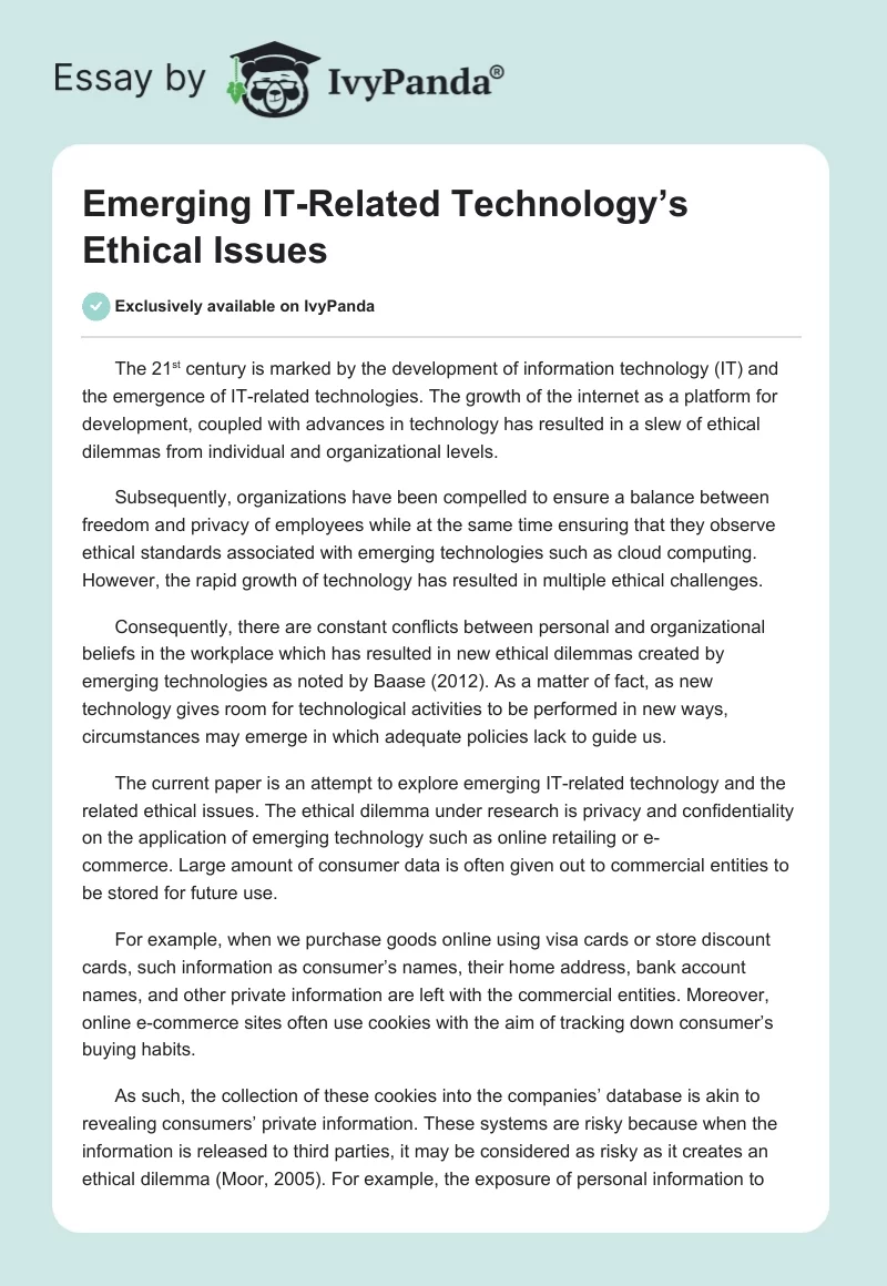 Emerging IT-Related Technology’s Ethical Issues. Page 1