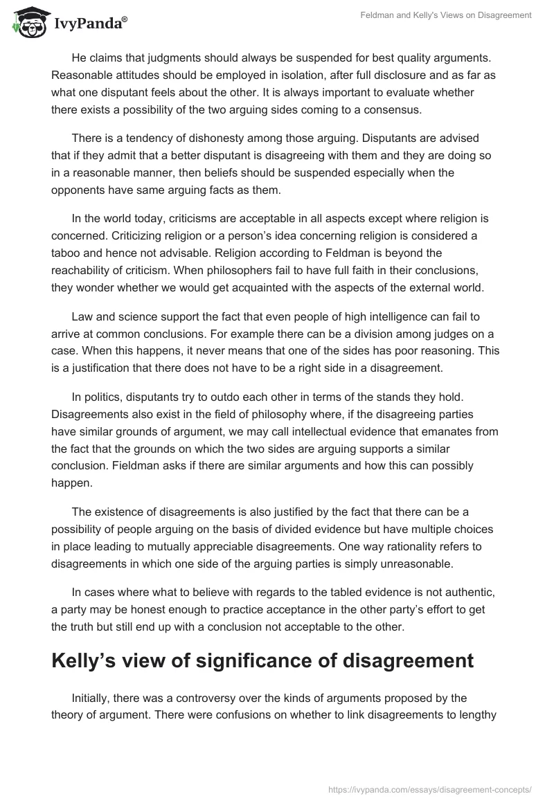 Feldman and Kelly's Views on Disagreement. Page 2