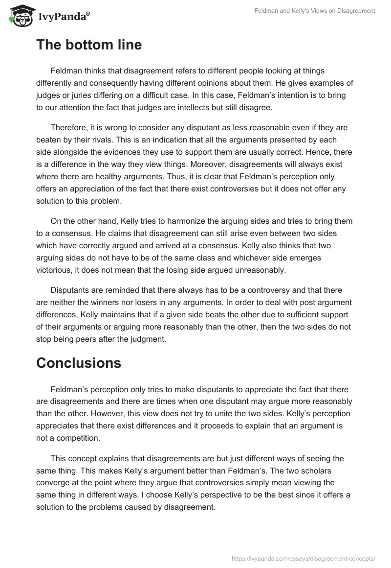 Feldman and Kelly's Views on Disagreement. Page 4