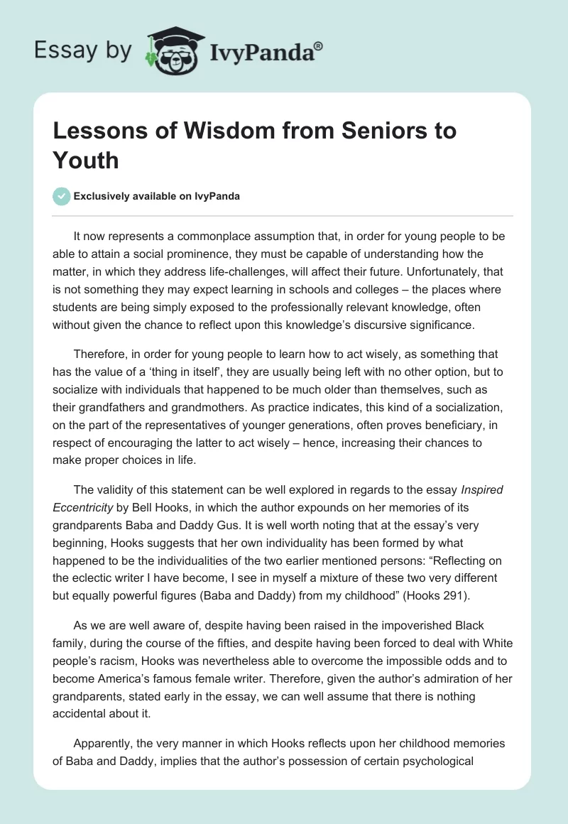 Lessons of Wisdom From Seniors to Youth. Page 1