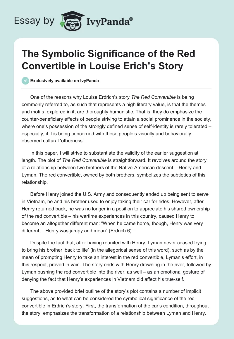 The Symbolic Significance of the Red Convertible in Louise Erich’s Story. Page 1