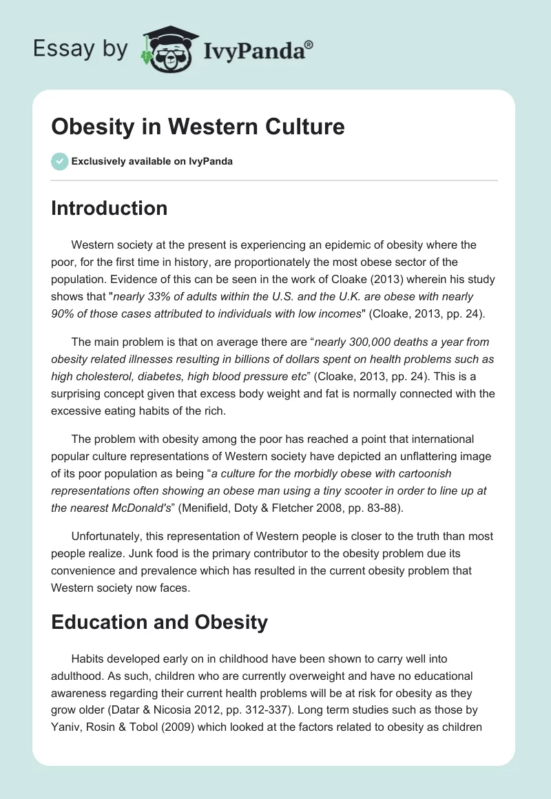 Obesity in Western Culture. Page 1
