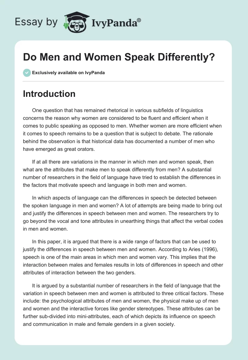 Do Men and Women Speak Differently?. Page 1