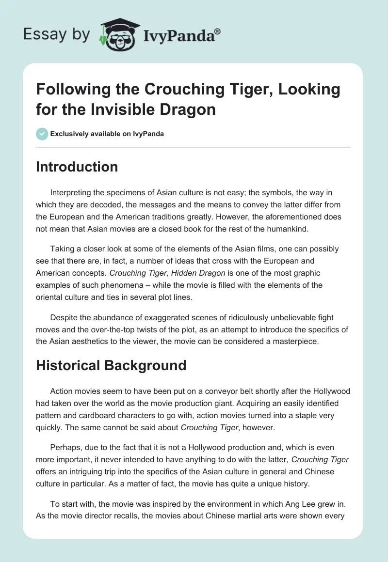 Following the Crouching Tiger, Looking for the Invisible Dragon. Page 1